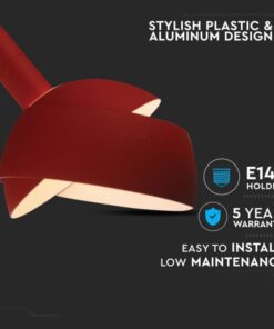 Κρεμαστό Φωτιστικό Οροφής Πλαστικό με Αλουμίνιο Κινούμενο κάλυμμα Κόκκινο V-TAC – 3924