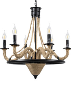 GloboStar® PENNSYLVANIA 00541 Vintage Κρεμαστό Φωτιστικό Οροφής Πολύφωτο 6 x E14 Μαύρο Μεταλλικό Πολυέλαιος με Μπεζ Σχοινί Φ64 x Y63cm