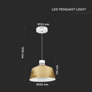 LED Κρεμαστό φωτιστικό Ακρυλικό Χρυσό Ø250 Θερμό λευκό 3000Κ V-TAC – 3936