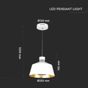LED Κρεμαστό φωτιστικό Ακρυλικό Λευκό Ø250 Θερμό λευκό 3000Κ V-TAC – 3937