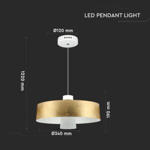 LED Κρεμαστό φωτιστικό Ακρυλικό Χρυσό Ø340 Θερμό λευκό 3000Κ V-TAC – 3938