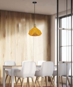 Κρεμαστό Φωτιστικό Οροφής Μονόφωτο με Κίτρινο σώμα + Ξύλινη βάση V-TAC – 3950