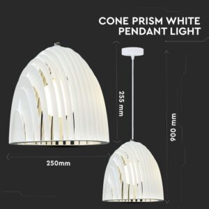 Κρεμαστό Φωτιστικό Οροφής Μονόφωτο E27 Cone Prism ø250 Μεταλλικό Λευκό V-TAC – 3952