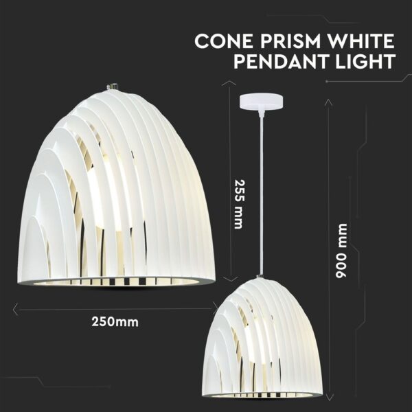 Κρεμαστό Φωτιστικό Οροφής Μονόφωτο E27 Cone Prism ø250 Μεταλλικό Λευκό V-TAC – 3952