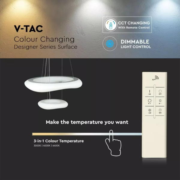LED κρεμαστό φωτιστικό οροφής 60W διπλό με εναλλαγή χρώματος και λευκό σώμα Dimmable V-TAC – 3961