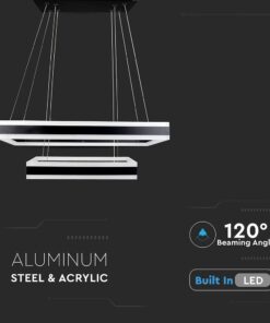 Κρεμαστός Πολυέλαιος LED Οροφής Ορθογώνιος Δύο Δακτύλιοι Μαύροι 113W Dimmable V-TAC 6300lm Θερμό Λευκό 3000K – 213987