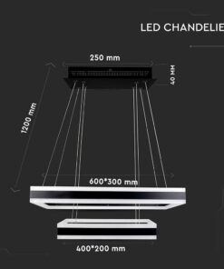 Κρεμαστός Πολυέλαιος LED Οροφής Ορθογώνιος Δύο Δακτύλιοι Μαύροι 113W Dimmable V-TAC 6300lm Θερμό Λευκό 3000K – 213987