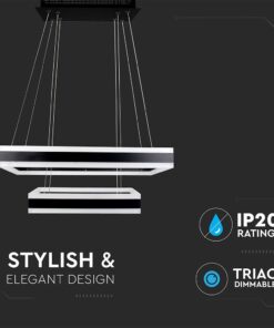 Κρεμαστός Πολυέλαιος LED Οροφής Ορθογώνιος Δύο Δακτύλιοι Μαύροι 113W Dimmable V-TAC 6300lm Θερμό Λευκό 3000K – 213987