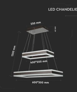 Κρεμαστός Πολυέλαιος LED Οροφής Ορθογώνιος Δύο Δακτύλιοι Καφέ 113W Dimmable V-TAC 6300lm Θερμό Λευκό 3000K – 213988