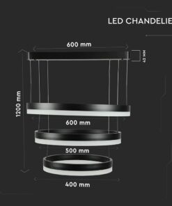 Κρεμαστός Πολυέλαιος LED Οροφής Τρεις Δακτύλιοι Μαύροι 86W Dimmable V-TAC 4550lm Θερμό Λευκό 3000K – 213990