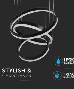 Κρεμαστός Πολυέλαιος LED Οροφής Τρεις Δακτύλιοι Μαύροι 86W Dimmable V-TAC 4550lm Θερμό Λευκό 3000K – 213990