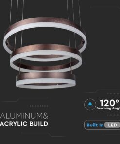 Κρεμαστός Πολυέλαιος LED Οροφής Τρεις Δακτύλιοι Καφέ 86W Dimmable V-TAC 4550lm Θερμό Λευκό 3000K – 213991