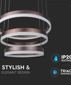 Κρεμαστός Πολυέλαιος LED Οροφής Τρεις Δακτύλιοι Καφέ 86W Dimmable V-TAC 4550lm Θερμό Λευκό 3000K – 213991