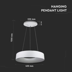 LED πολυέλαιος 25W 3000K Θερμό λευκό Dimmable με λευκό σώμα V-TAC – 3992