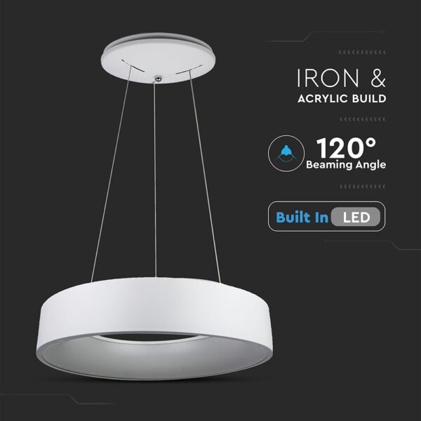 LED πολυέλαιος 25W 3000K Θερμό λευκό Dimmable με λευκό σώμα V-TAC – 3992