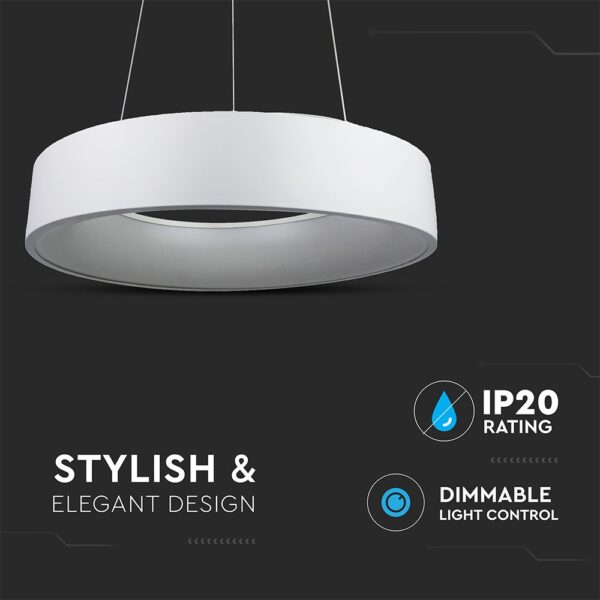 LED πολυέλαιος 25W 3000K Θερμό λευκό Dimmable με λευκό σώμα V-TAC – 3992