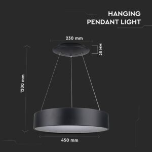LED πολυέλαιος 25W 3000K Θερμό λευκό Dimmable με μαύρο σώμα V-TAC – 3993