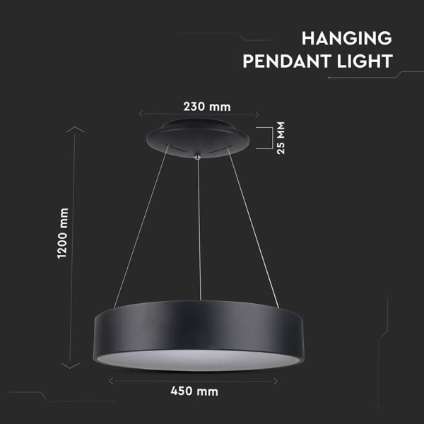 LED πολυέλαιος 25W 3000K Θερμό λευκό Dimmable με μαύρο σώμα V-TAC – 3993