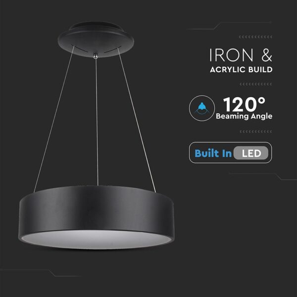 LED πολυέλαιος 25W 3000K Θερμό λευκό Dimmable με μαύρο σώμα V-TAC – 3993