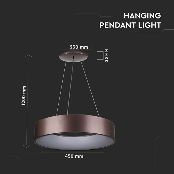 LED πολυέλαιος 25W 3000K Θερμό λευκό Dimmable με καφέ σώμα V-TAC – 3994