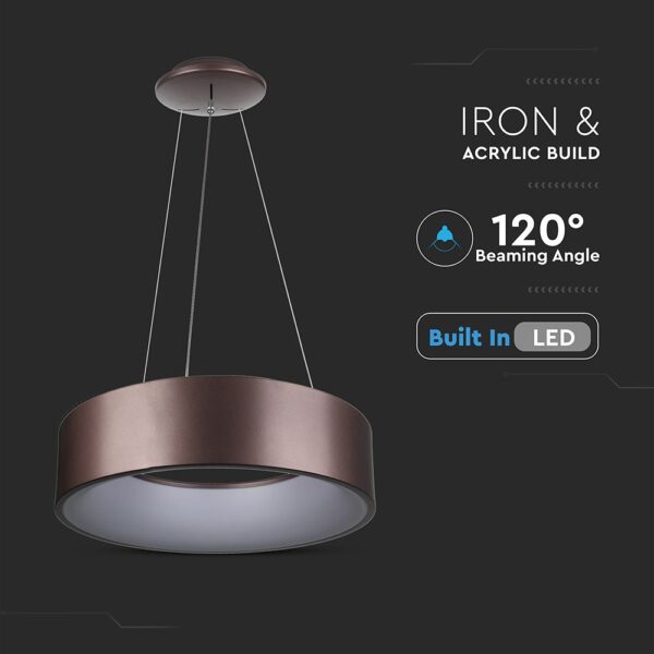 LED πολυέλαιος 25W 3000K Θερμό λευκό Dimmable με καφέ σώμα V-TAC – 3994