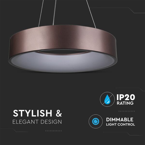 LED πολυέλαιος 25W 3000K Θερμό λευκό Dimmable με καφέ σώμα V-TAC – 3994