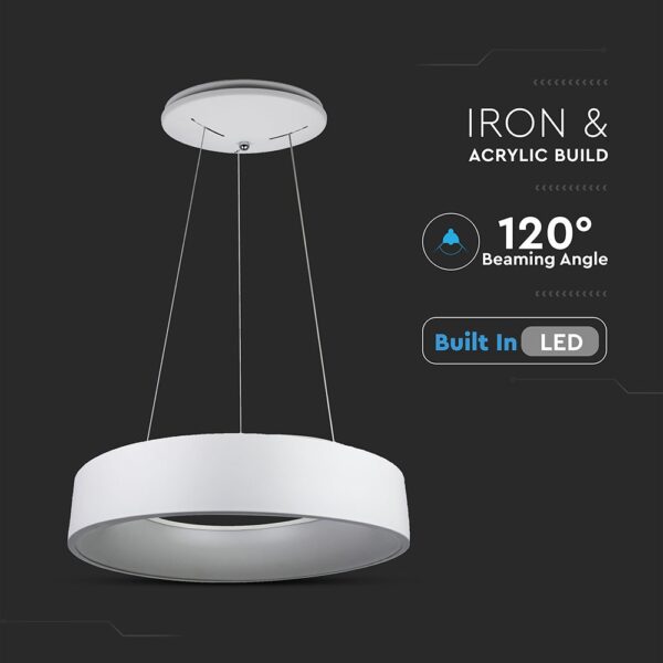 LED πολυέλαιος 30W 3000K Θερμό λευκό Dimmable με λευκό σώμα V-TAC – 3995