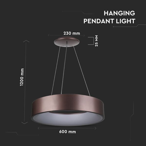 LED πολυέλαιος 30W 3000K Θερμό λευκό Dimmable με καφέ σώμα V-TAC – 3997