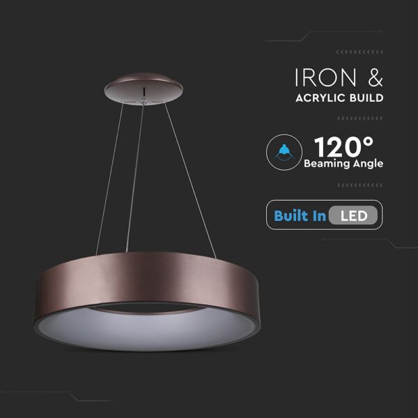 LED πολυέλαιος 30W 3000K Θερμό λευκό Dimmable με καφέ σώμα V-TAC – 3997