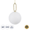 GloboStar® BELLISSIMO 61487 Μοντέρνο Κρεμαστό Φωτιστικό Οροφής Μονόφωτο 1 x E27 Γαλακτερή Γυάλινη Μπάλα με Μεταλλικό Επιχρυσωμενό Πλατίνα Σώμα Φ30 x Υ52cm
