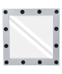 GloboStar® MAKEUP MIRROR-80×80-3 Μοντέρνος Καθρέπτης Μακιγιάζ με Πλαίσιο Φυσικού Ξύλου με Διακόπτη On/Off 12 x E27 AC220-240V – Μ80 x Π7 x Υ80cm – Γκρι Τσιμέντου