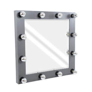 GloboStar® MAKEUP MIRROR-80×80-6 Μοντέρνος Καθρέπτης Μακιγιάζ με Πλαίσιο Φυσικού Ξύλου με Διακόπτη On/Off 12 x E27 AC220-240V – Μ80 x Π7 x Υ80cm – Γκρι Ανθρακί