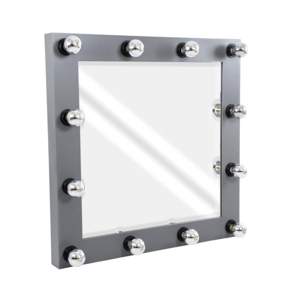 GloboStar® MAKEUP MIRROR-80×80-6 Μοντέρνος Καθρέπτης Μακιγιάζ με Πλαίσιο Φυσικού Ξύλου με Διακόπτη On/Off 12 x E27 AC220-240V – Μ80 x Π7 x Υ80cm – Γκρι Ανθρακί