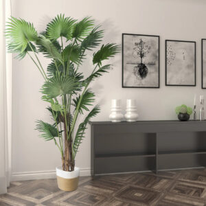 GloboStar® Artificial Garden PALAWAN 20203 Διακοσμητικό Πλεκτό Καλάθι – Κασπώ Γλάστρα – Flower Pot  Μπεζ με Λευκό Π25cm x Υ25cm
