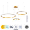 GloboStar® DIAMOND TRIO 61145 Κρεμαστό Φωτιστικό Δαχτυλίδι-Κύκλος LED CCT 120W 14723lm 360° AC 220-240V – Εναλλαγή Φωτισμού μέσω Τηλεχειριστηρίου All In One Ψυχρό 6000k+Φυσικό 4500k+Θερμό 2700k Dimmable Φ40+60+80cm – Χρυσό Βούρτσας – 3 Years Warranty
