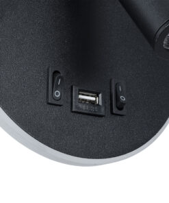 GloboStar® LADY-R 60938 Μοντέρνο Φωτιστικό Τοίχου – Απλίκα Ξενοδοχείου Bed Side LED 6W 600lm 36° & 360° AC 220-240V – Reading Light & Κρυφός Φωτισμός – Φορτιστής USB 3A – Φ15 x Υ7cm – Φυσικό Λευκό 4500K – Μαύρο – 3 Χρόνια Εγγύηση