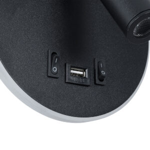 GloboStar® LADY-R 60938 Μοντέρνο Φωτιστικό Τοίχου – Απλίκα Ξενοδοχείου Bed Side LED 6W 600lm 36° & 360° AC 220-240V – Reading Light & Κρυφός Φωτισμός – Φορτιστής USB 3A – Φ15 x Υ7cm – Φυσικό Λευκό 4500K – Μαύρο – 3 Χρόνια Εγγύηση