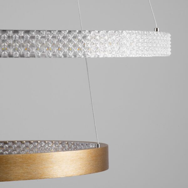 GloboStar® DIAMOND DUO 61151-DECO Κρεμαστό Φωτιστικό Δαχτυλίδι-Κύκλος LED CCT 75W 8743lm 360° AC 220-240V – Εναλλαγή Φωτισμού μέσω Τηλεχειριστηρίου All In One Ψυχρό 6000k+Φυσικό 4500k+Θερμό 2700k Dimmable Φ40+60cm – Χρυσό Βούρτσας – 3 Years Warranty