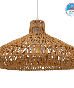 GloboStar® RAYNE 00910 Vintage Κρεμαστό Φωτιστικό Οροφής Μονόφωτο 1 x E27 Πλέγμα με Ανοιχτό Καφέ Σχοινί Φ38 x Y24cm