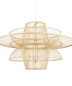 GloboStar® BALI 01758 Vintage Κρεμαστό Φωτιστικό Οροφής Μονόφωτο 1 x E27 Μπεζ Ξύλινο Μπαμπού Πλέγμα Φ100 x Y60cm