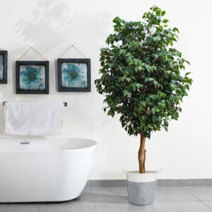 GloboStar® Artificial Garden KASTELLORIZO 20198 Διακοσμητικό Πλεκτό Καλάθι – Κασπώ Γλάστρα – Flower Pot  Γκρι με Λευκό Π35cm x Υ40cm