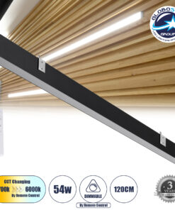 GloboStar® FELIX 61028-W Γραμμικό Φωτιστικό Τοίχου – Απλίκα Linear LED CCT 54W 6500lm 120° AC 220-240V Μ120 x Π3.5 x Υ7cm – Εναλλαγή Φωτισμού μέσω Τηλεχειριστηρίου All In One Ψυχρό 6000k+Φυσικό 4500k+Θερμό 2700k Dimmable – Μαύρο – 3 Years Warranty