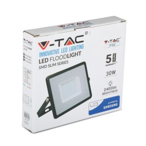 LED Προβολέας 30W V-TAC PRO Samsung Chip Μαύρος 100° 2400lm Μαύρος Αδιάβροχος IP65 Θερμό Λευκό 3000K – 400