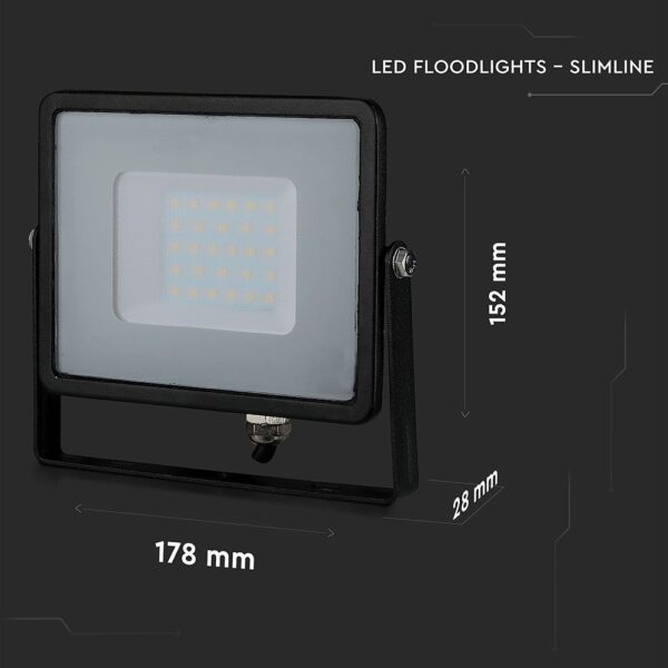 LED Προβολέας 30W V-TAC PRO Samsung Chip Μαύρος 100° 2400lm Μαύρος Αδιάβροχος IP65 Θερμό Λευκό 3000K – 400