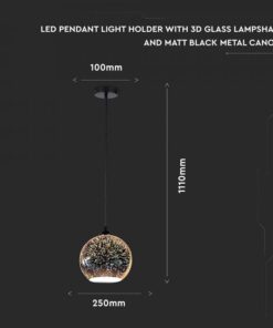 Κρεμαστό Φωτιστικό Οροφής Γυαλί με 3D γυαλί σώμα Ø250 V-TAC – 40131