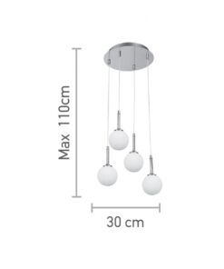 InLight Κρεμαστό φωτιστικό από χρυσαφί μέταλλο και λευκή οπαλίνα 4XG9 D:30cm (4016-4-ROSETTE)