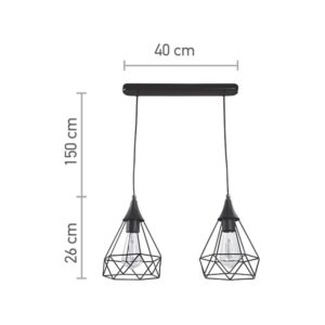 InLight Κρεμαστό φωτιστικό από μαύρο μέταλλο 2XE27 D:40cm (4024-2-BL-RAIL)
