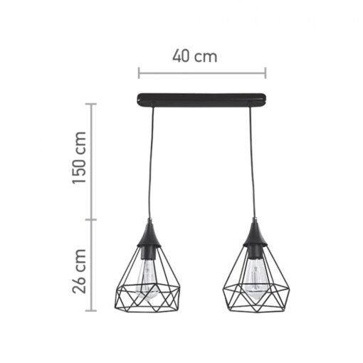 InLight Κρεμαστό φωτιστικό από μαύρο μέταλλο 2XE27 D:40cm (4024-2-BL-RAIL)