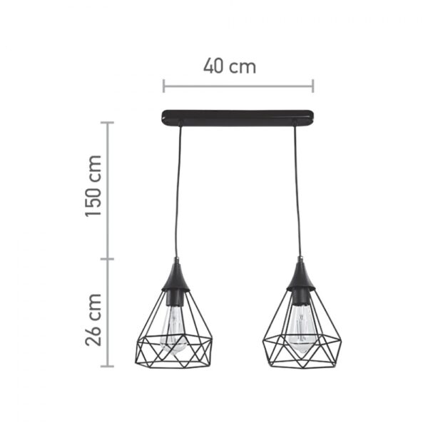 InLight Κρεμαστό φωτιστικό από μαύρο μέταλλο 2XE27 D:40cm (4024-2-BL-RAIL)