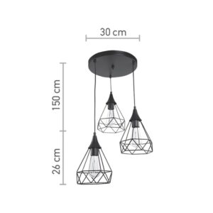InLight Κρεμαστό φωτιστικό από μαύρο μέταλλο 3XE27 D: 30cm (4024-3-BL-ROSETTE)